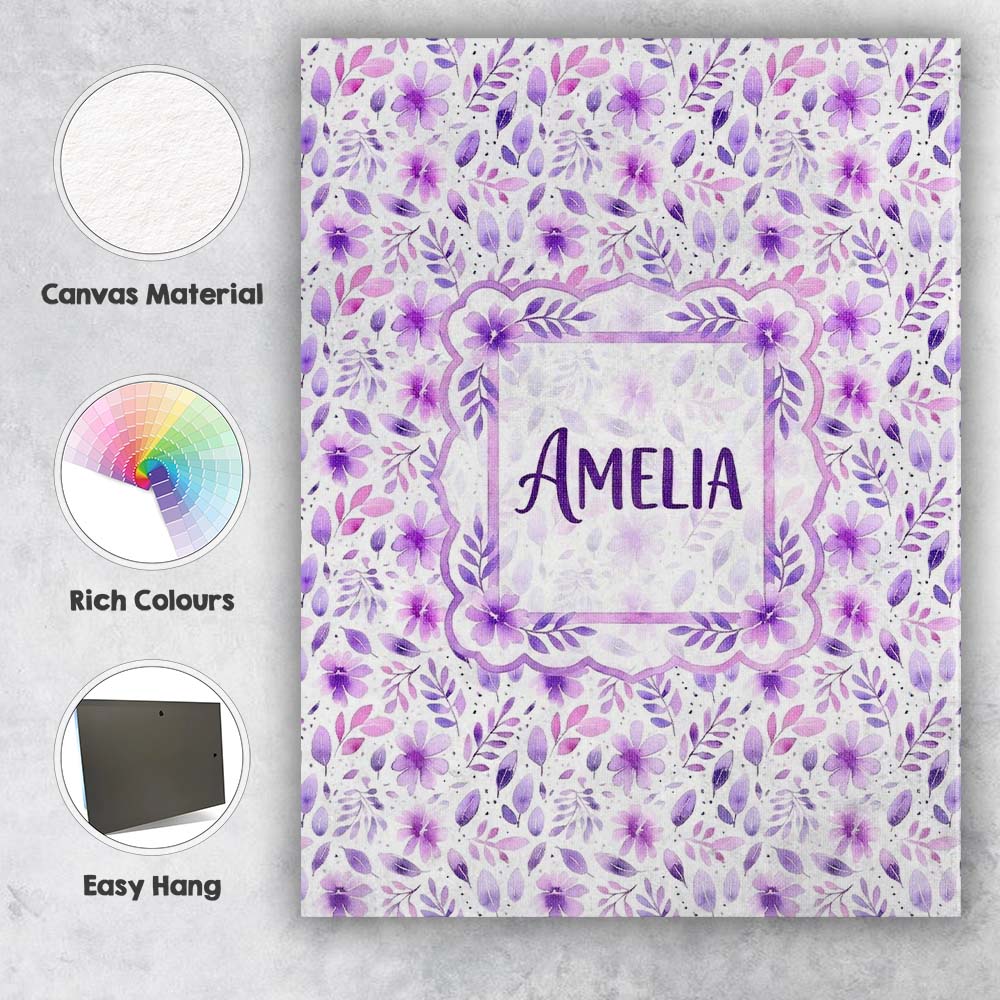 Personalised Name Pastel Purple Watercolor Custom Unique Gift Idea Elegant Feature Canvas Wall Art Print Decor Picture Ready to Hang