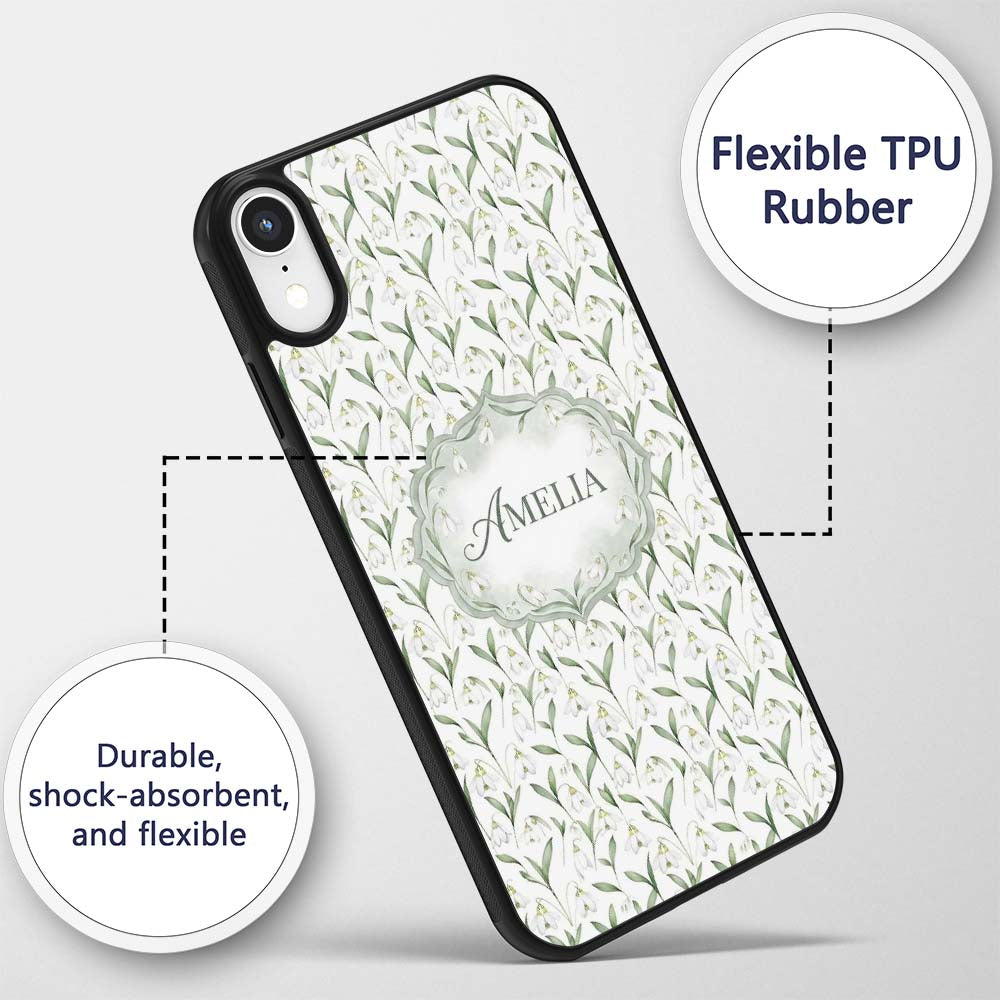 Elegant Snowdrop Flowers with Printed Design Custom Name Protective Phone Case Mobile Cover Durable Everyday Smartphone Shock Resistant