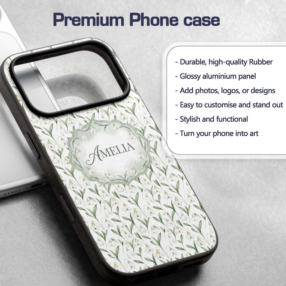 Elegant Snowdrop Flowers with Printed Design Custom Name Protective Phone Case Mobile Cover Durable Everyday Smartphone Shock Resistant