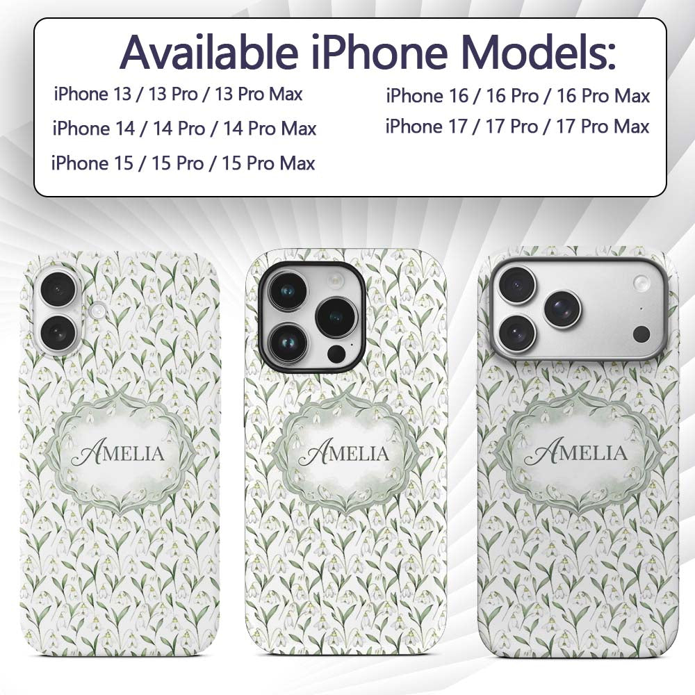Elegant Snowdrop Flowers with Printed Design Custom Name Protective Phone Case Mobile Cover Durable Everyday Smartphone Shock Resistant