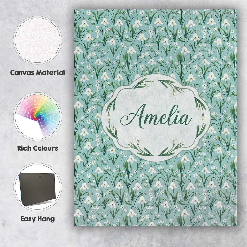 Personalised Name Snowdrop Flowers with Custom Modern Room Accent Elegant Feature Canvas Wall Art Print Decor Picture Ready to Hang
