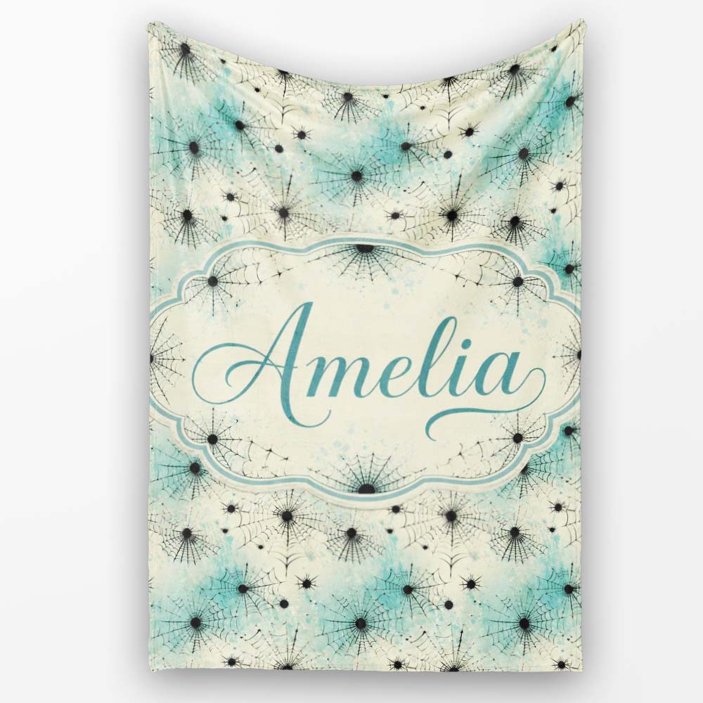 Spider Web Pattern with Splatter Effect on Light Background Personalised Custom Name Super Soft Fleece Blanket Bed Sofa Throw