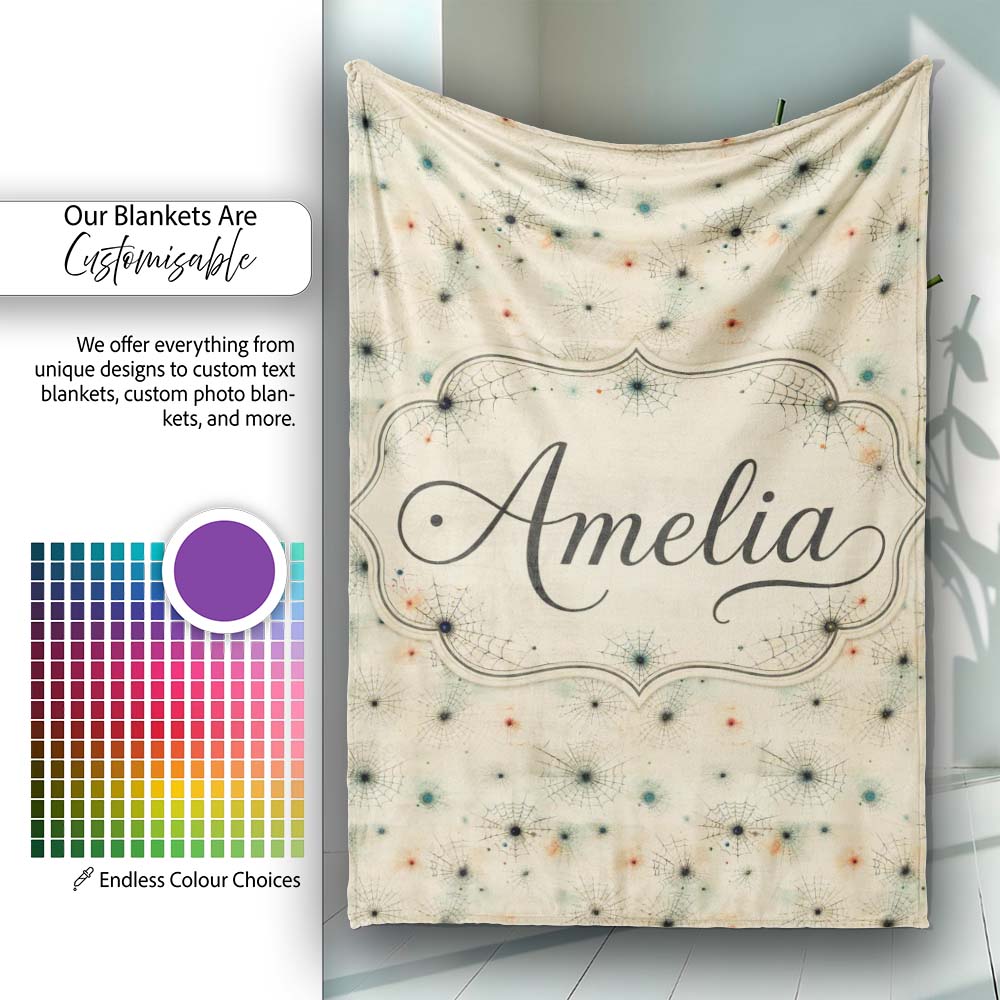 Minimal Spider Web Pattern with Subtle Color Accents Seamless Personalised Custom Name Super Soft Fleece Blanket Bed Sofa Throw