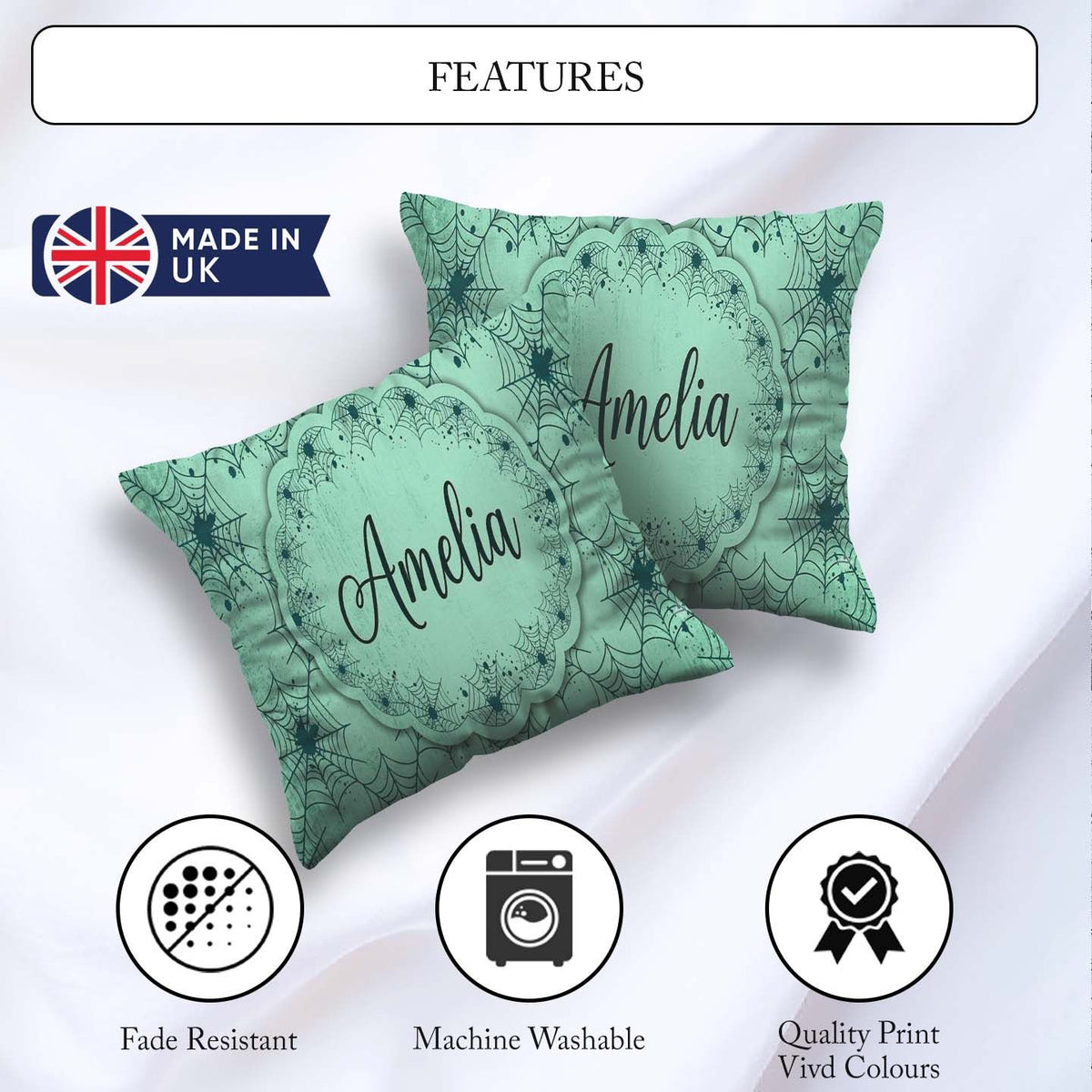 Custom Name Soft Watercolor Spider Web Pattern Seamless Artistic Square Filled Cushion Throw Pillow Sofa Bed Home Decor Zip Washable UK Made
