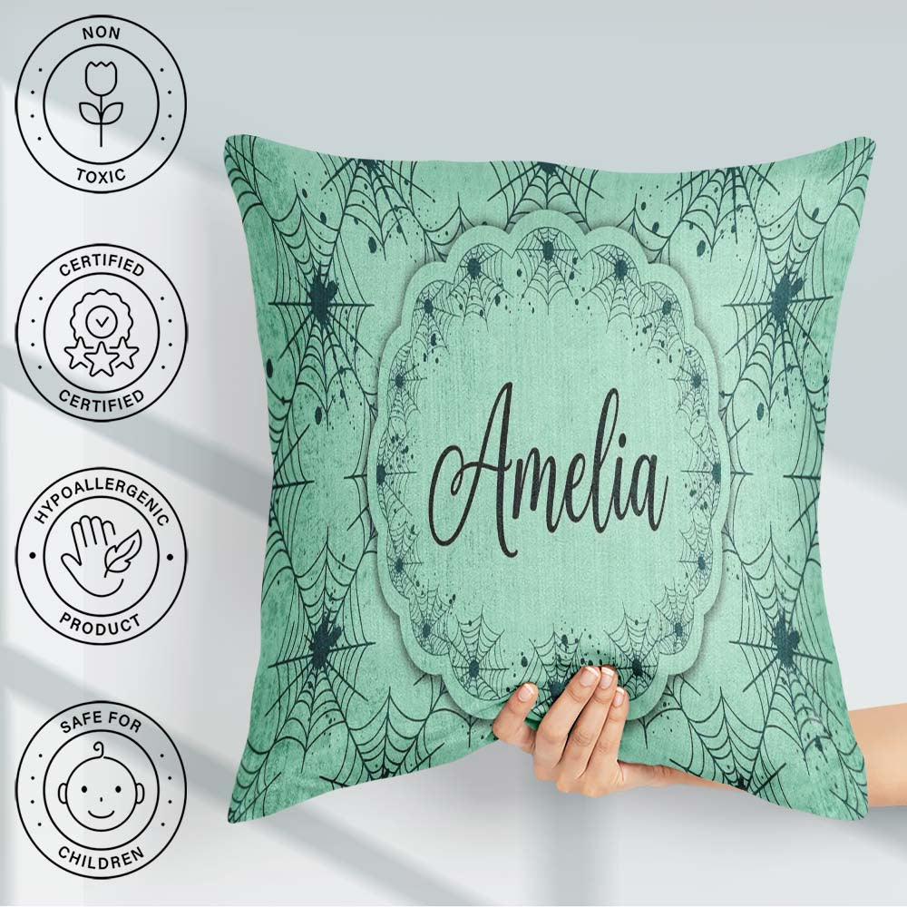 Custom Name Soft Watercolor Spider Web Pattern Seamless Artistic Square Filled Cushion Throw Pillow Sofa Bed Home Decor Zip Washable UK Made