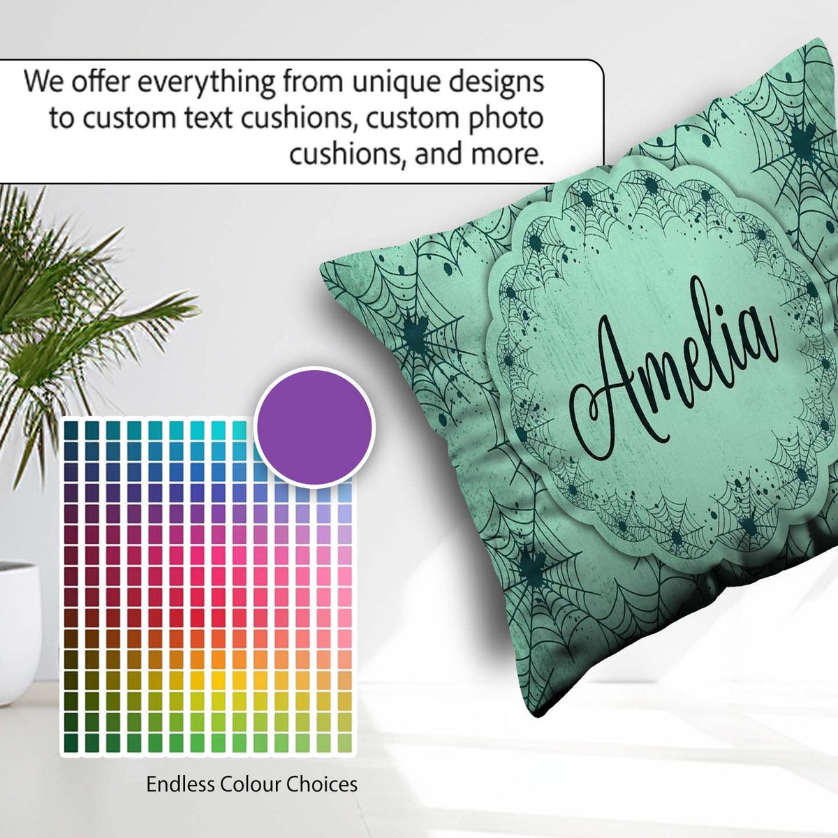 Custom Name Soft Watercolor Spider Web Pattern Seamless Artistic Square Filled Cushion Throw Pillow Sofa Bed Home Decor Zip Washable UK Made