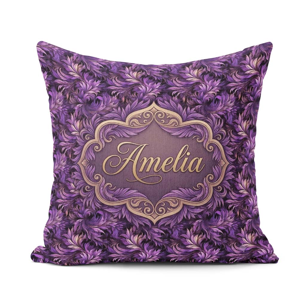 Custom Name Rich Purple Swirl Abstract Floral Seamless Name Cute Square Filled Cushion Throw Pillow Sofa Bed Home Decor Zip Washable UK Made