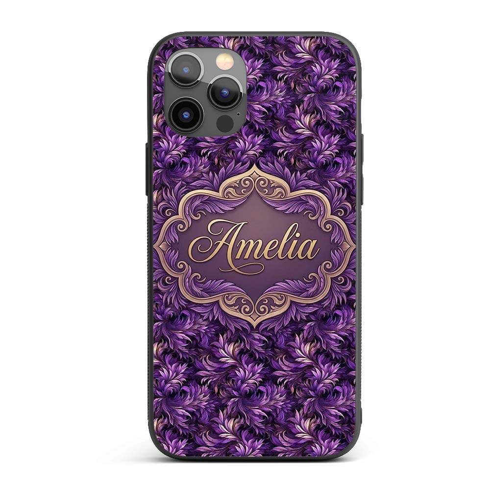 Rich Purple Feather Swirl Abstract Printed Design Custom Name Protective Phone Case Mobile Cover Durable Everyday Smartphone Shock Resistant