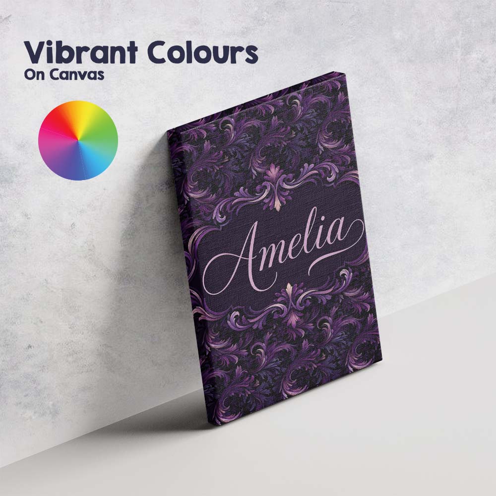Personalised Name Dark Purple Ornamental Custom Unique Gift Idea Elegant Feature Canvas Wall Art Print Decor Picture Ready to Hang