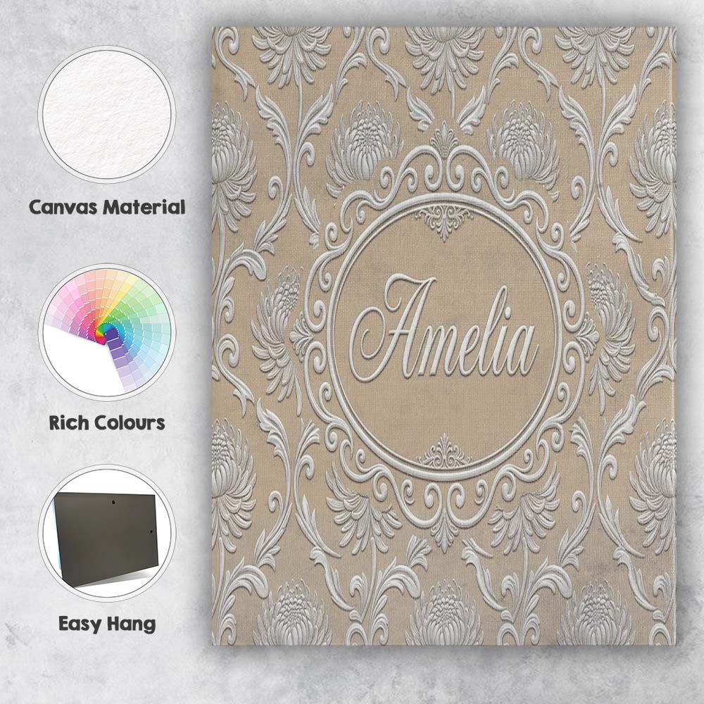 Personalised Name Gold Floral Ornament Custom Modern Room Accent Elegant Feature Canvas Wall Art Print Decor Picture Ready to Hang