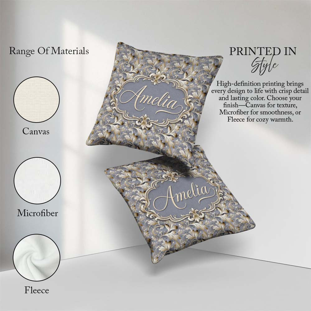 Custom Name Soft Beige Embossed Pattern Elegant Texture Seamless Square Filled Cushion Throw Pillow Sofa Bed Home Decor Zip Washable UK Made