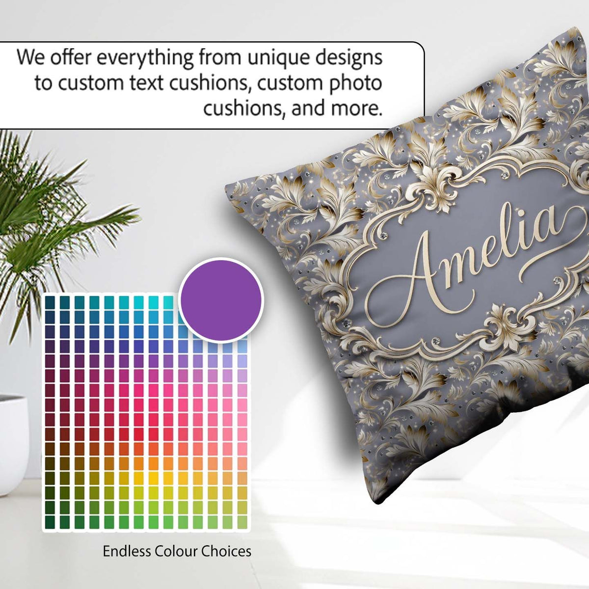 Custom Name Soft Beige Embossed Pattern Elegant Texture Seamless Square Filled Cushion Throw Pillow Sofa Bed Home Decor Zip Washable UK Made