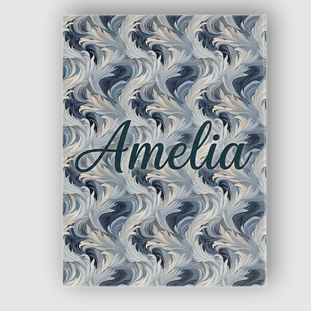 Personalised Name Blue Grey Abstract Custom Premium Decorative Design Modern Room Accent Canvas Wall Art Print Decor Picture Ready to Hang