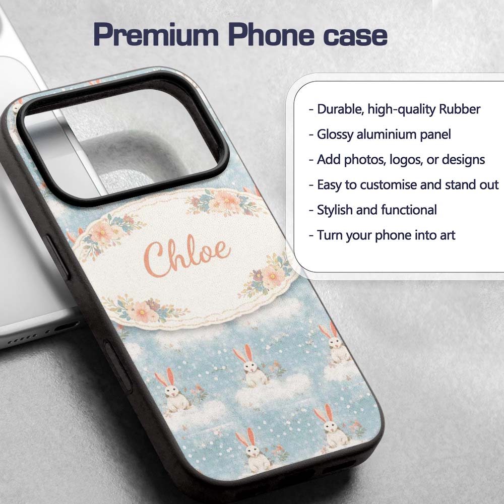 Minimal Bunny Snow Field Seamless Pattern Cute Custom Name Protective Phone Case Mobile Cover Durable Everyday Smartphone Shock Resistant