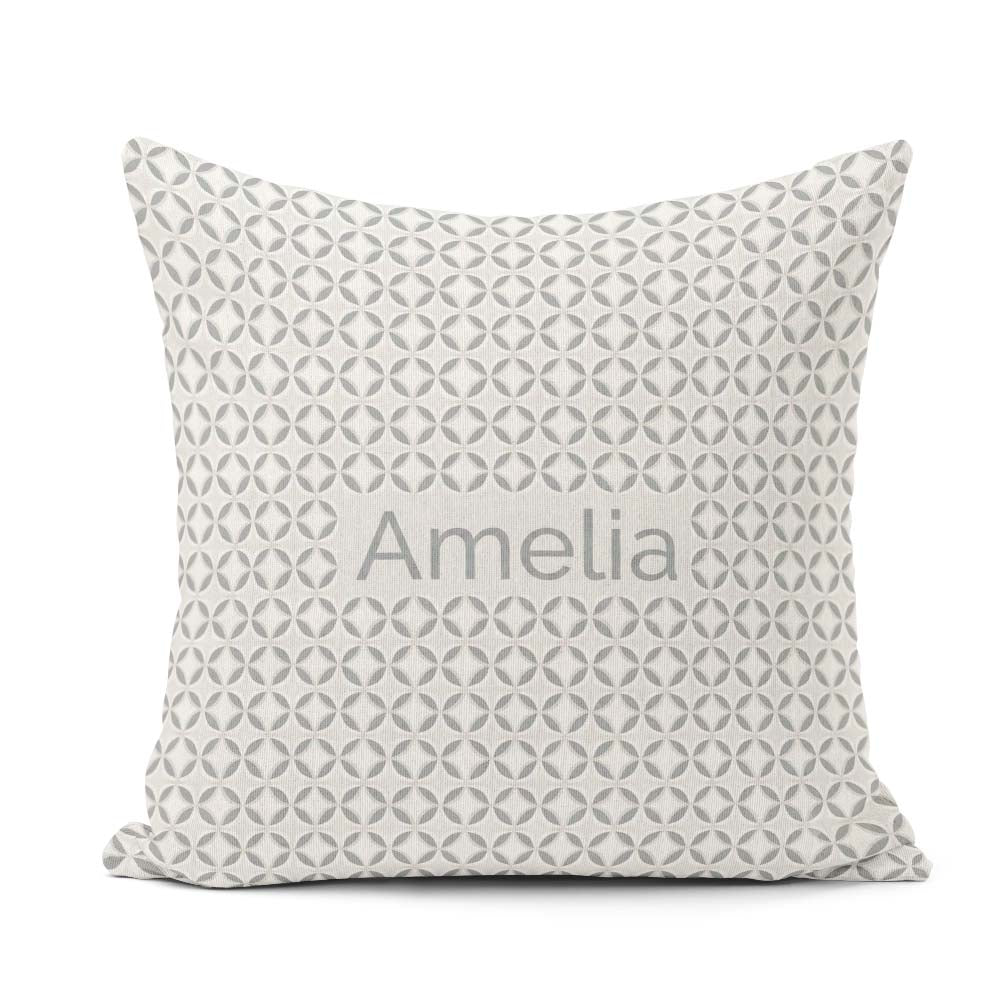 Custom Name Soft Grey Geometric Tile Seamless Pattern Name Cute Square Filled Cushion Throw Pillow Sofa Bed Home Decor Zip Washable UK Made
