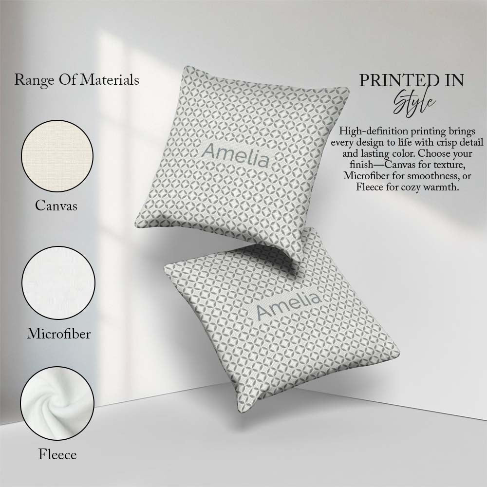 Custom Name Soft Grey Geometric Tile Seamless Pattern Name Cute Square Filled Cushion Throw Pillow Sofa Bed Home Decor Zip Washable UK Made
