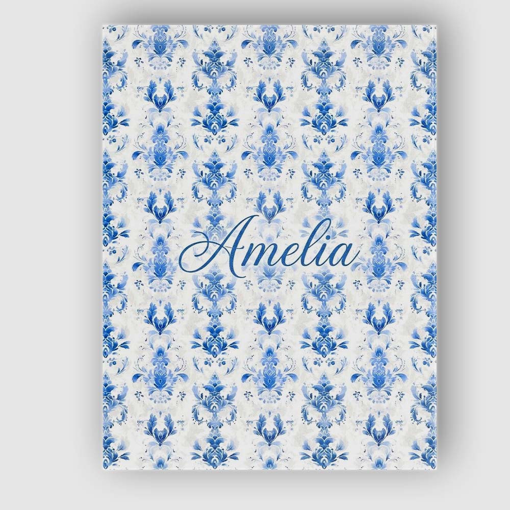 Personalised Name Elegant Blue Damask Custom Modern Room Accent Creative Decorator Style Canvas Wall Art Print Decor Picture Ready to Hang