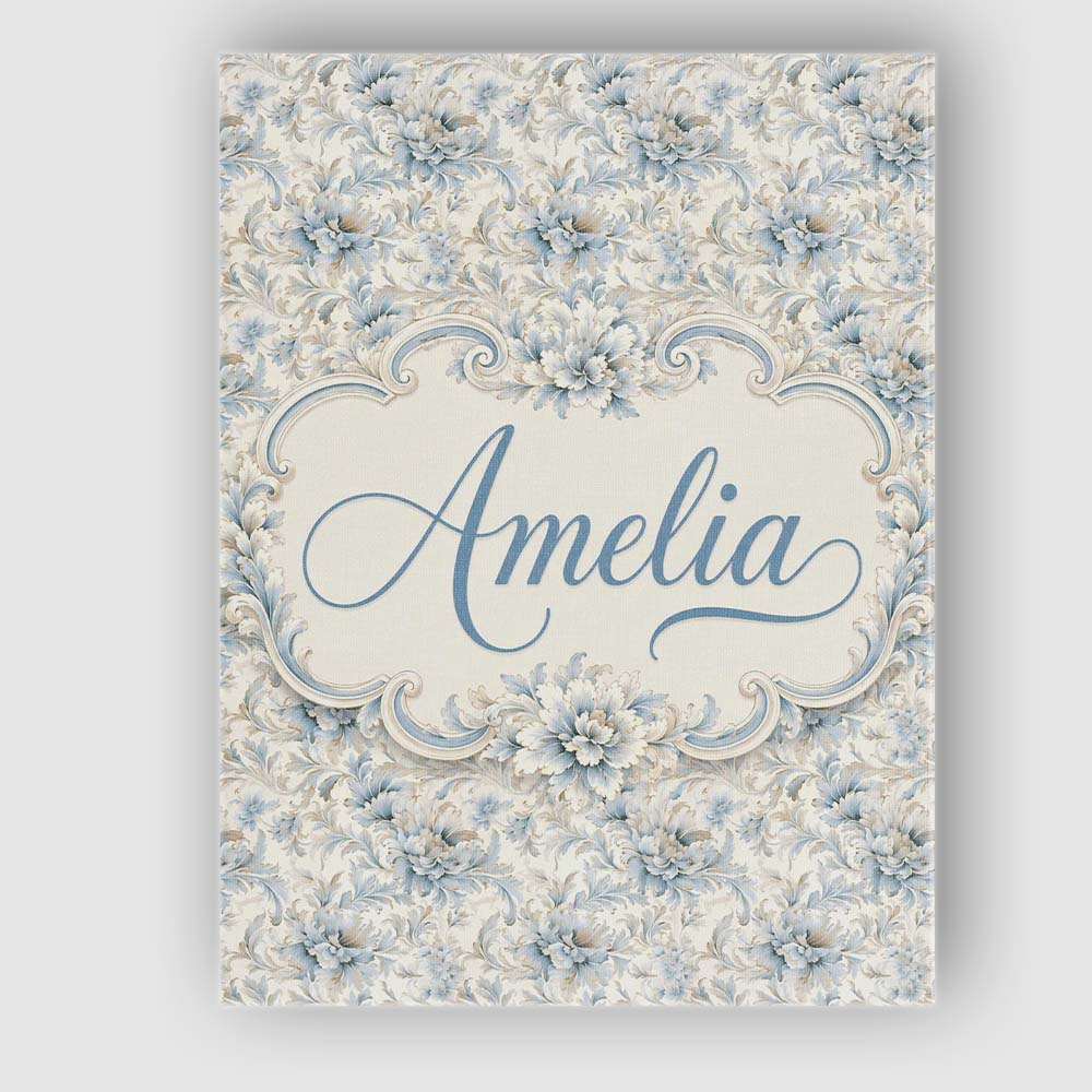 Personalised Name Soft Blue Beige Floral Custom Unique Gift Idea Elegant Feature Canvas Wall Art Print Decor Picture Ready to Hang
