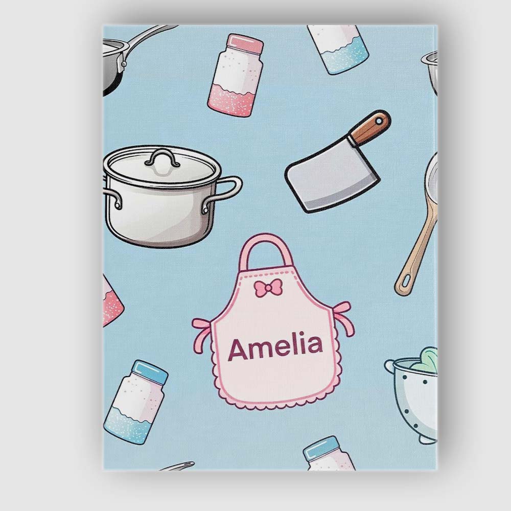 Personalised Name Cute Utensils Apron Custom Modern Room Accent Creative Decorator Style Canvas Wall Art Print Decor Picture Ready to Hang