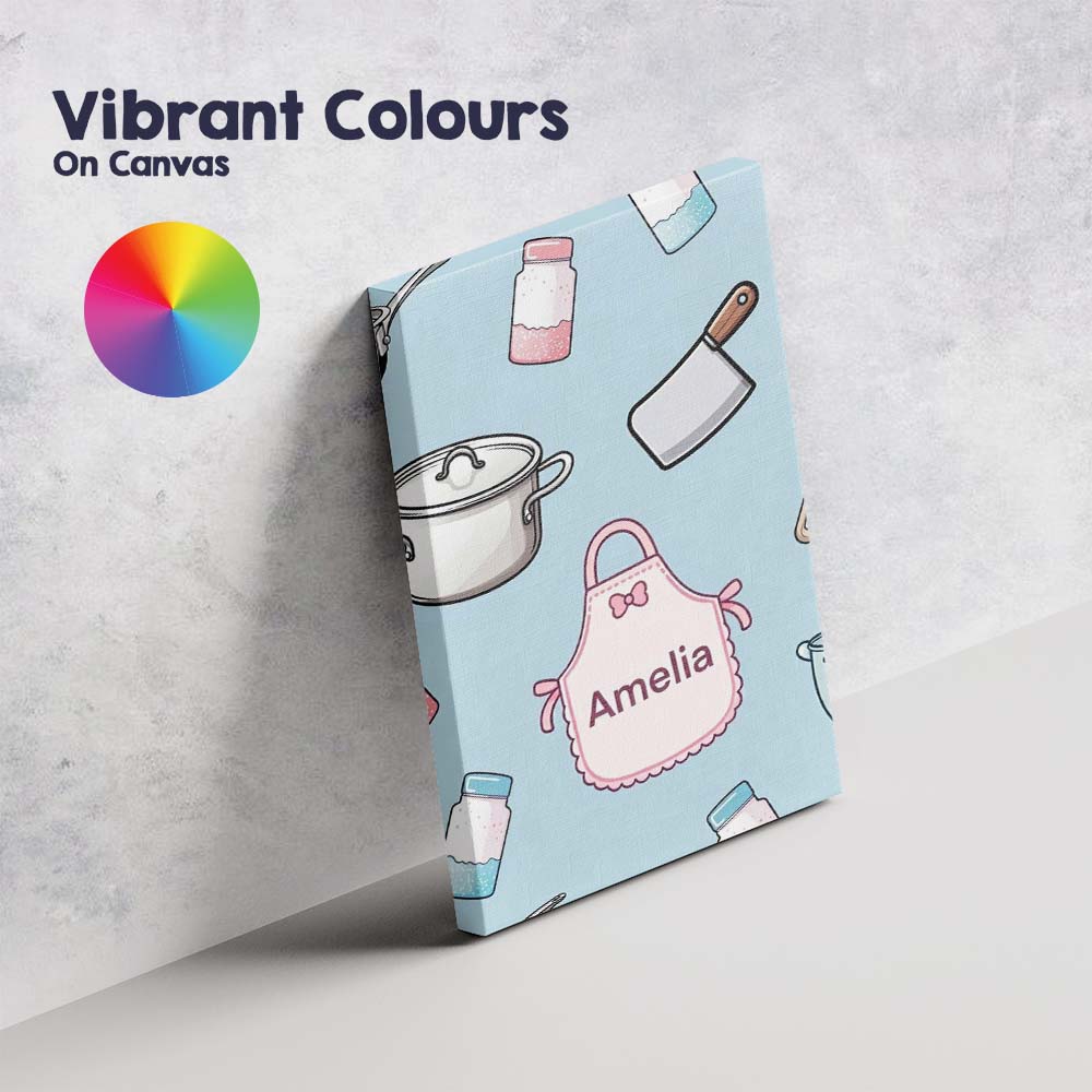 Personalised Name Cute Utensils Apron Custom Modern Room Accent Creative Decorator Style Canvas Wall Art Print Decor Picture Ready to Hang