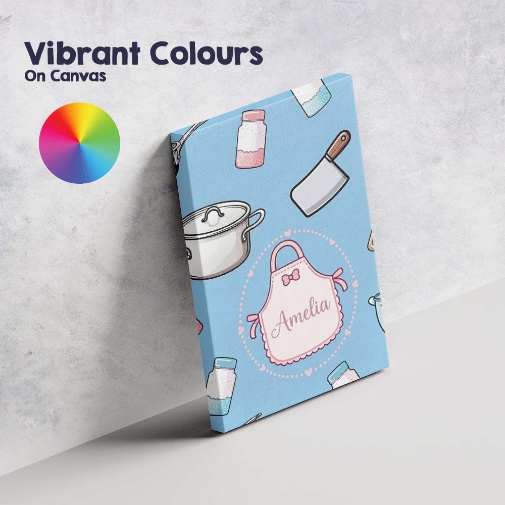 Personalised Name Cute Utensils Apron Custom Modern Room Accent Creative Decorator Style Canvas Wall Art Print Decor Picture Ready to Hang
