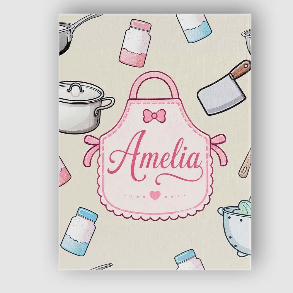 Personalised Name Cute Utensils Apron Custom Modern Room Accent Creative Decorator Style Canvas Wall Art Print Decor Picture Ready to Hang