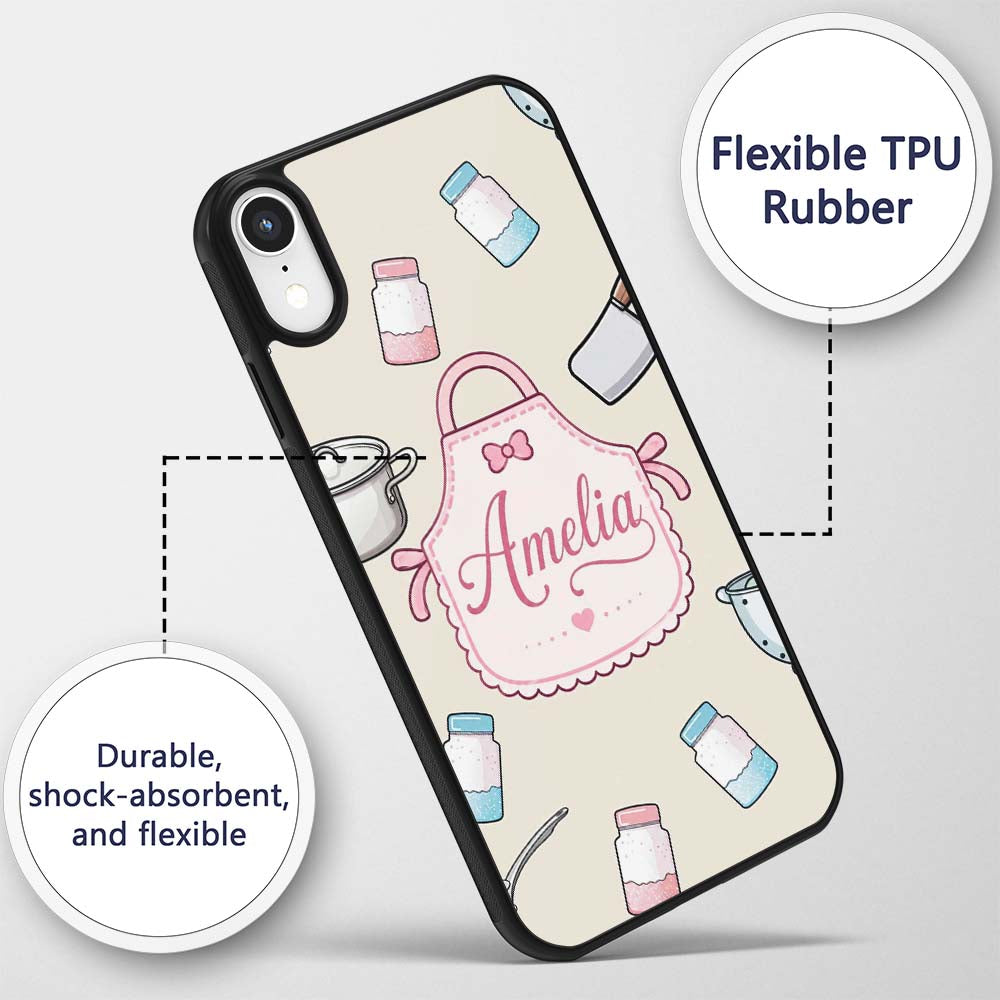 Cute Utensils Apron Cooking Seamless Pattern Name Custom Name Protective Phone Case Mobile Cover Durable Everyday Smartphone Shock Resistant