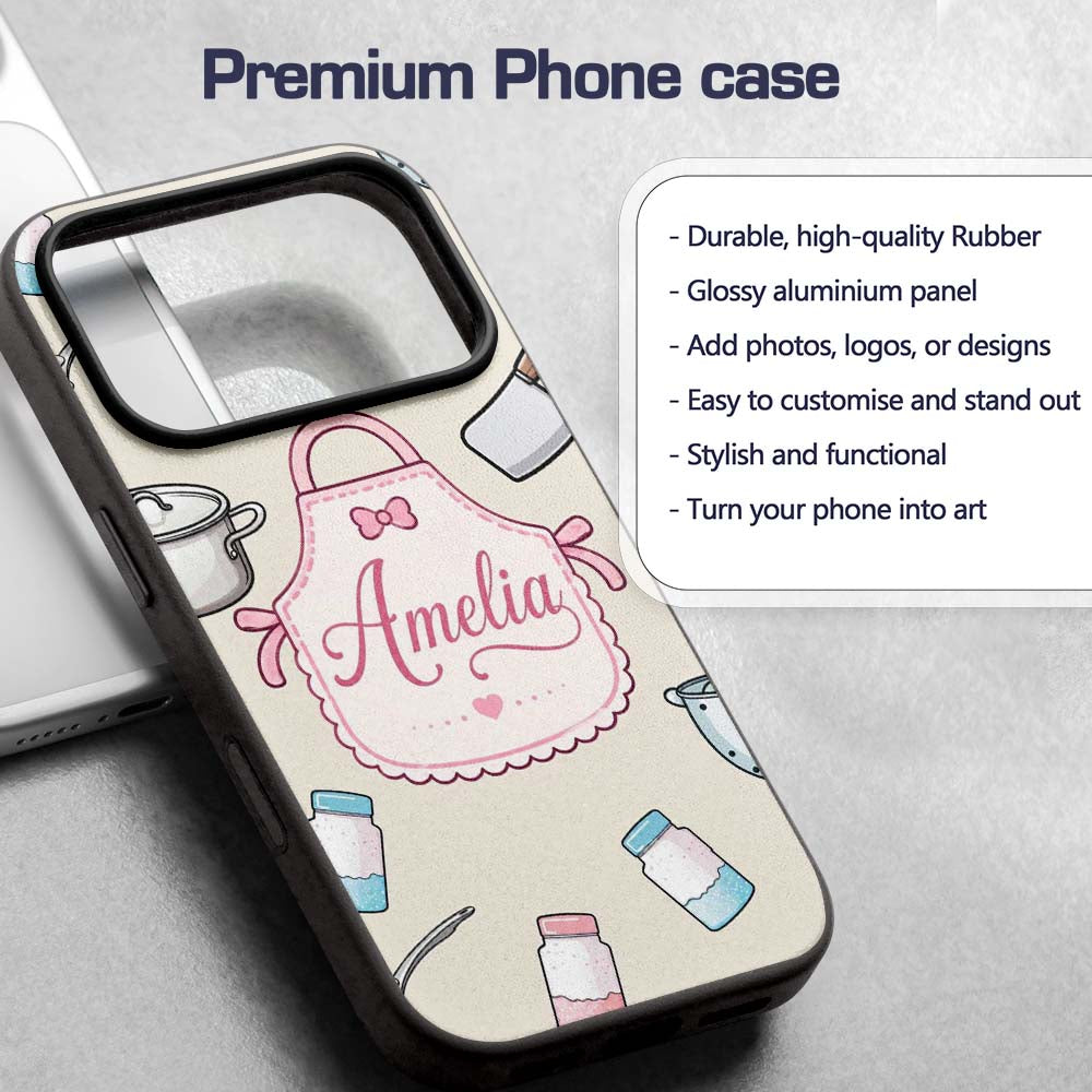 Cute Utensils Apron Cooking Seamless Pattern Name Custom Name Protective Phone Case Mobile Cover Durable Everyday Smartphone Shock Resistant