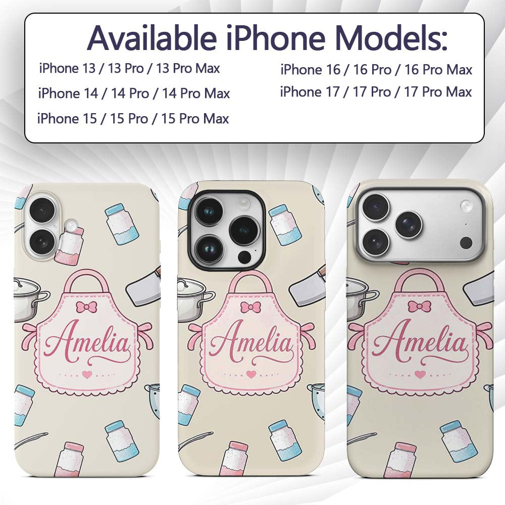 Cute Utensils Apron Cooking Seamless Pattern Name Custom Name Protective Phone Case Mobile Cover Durable Everyday Smartphone Shock Resistant