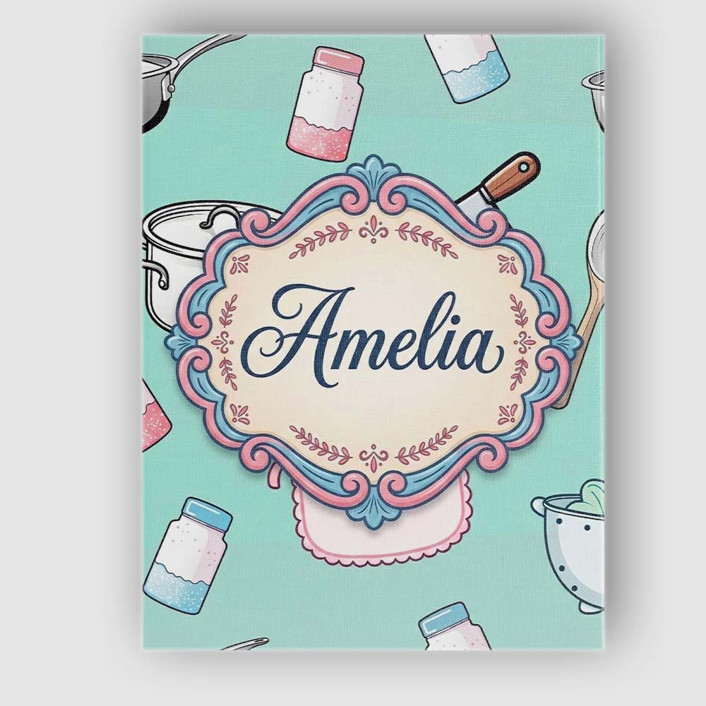 Personalised Name Cute Utensils Apron Custom Modern Room Accent Creative Decorator Style Canvas Wall Art Print Decor Picture Ready to Hang