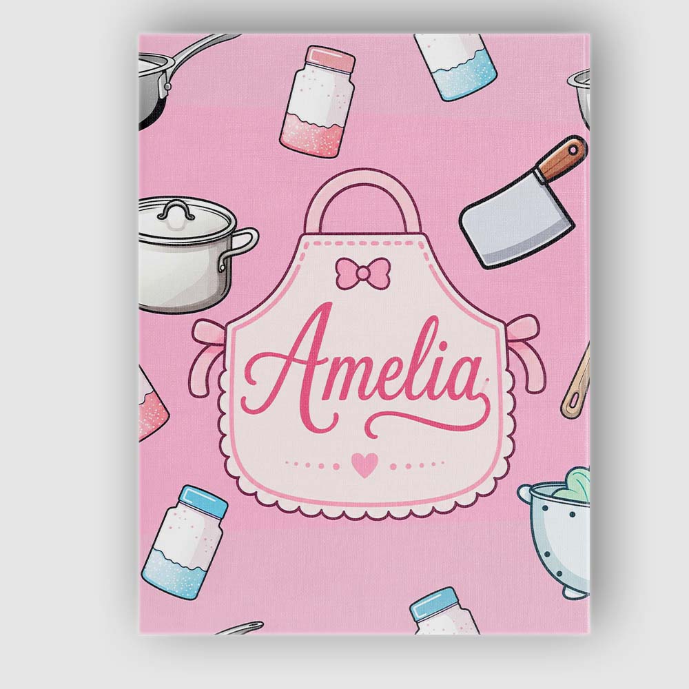 Personalised Name Cute Utensils Apron Custom Modern Room Accent Creative Decorator Style Canvas Wall Art Print Decor Picture Ready to Hang