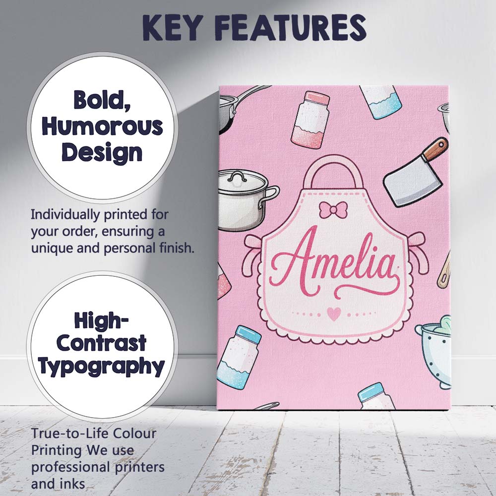 Personalised Name Cute Utensils Apron Custom Modern Room Accent Creative Decorator Style Canvas Wall Art Print Decor Picture Ready to Hang