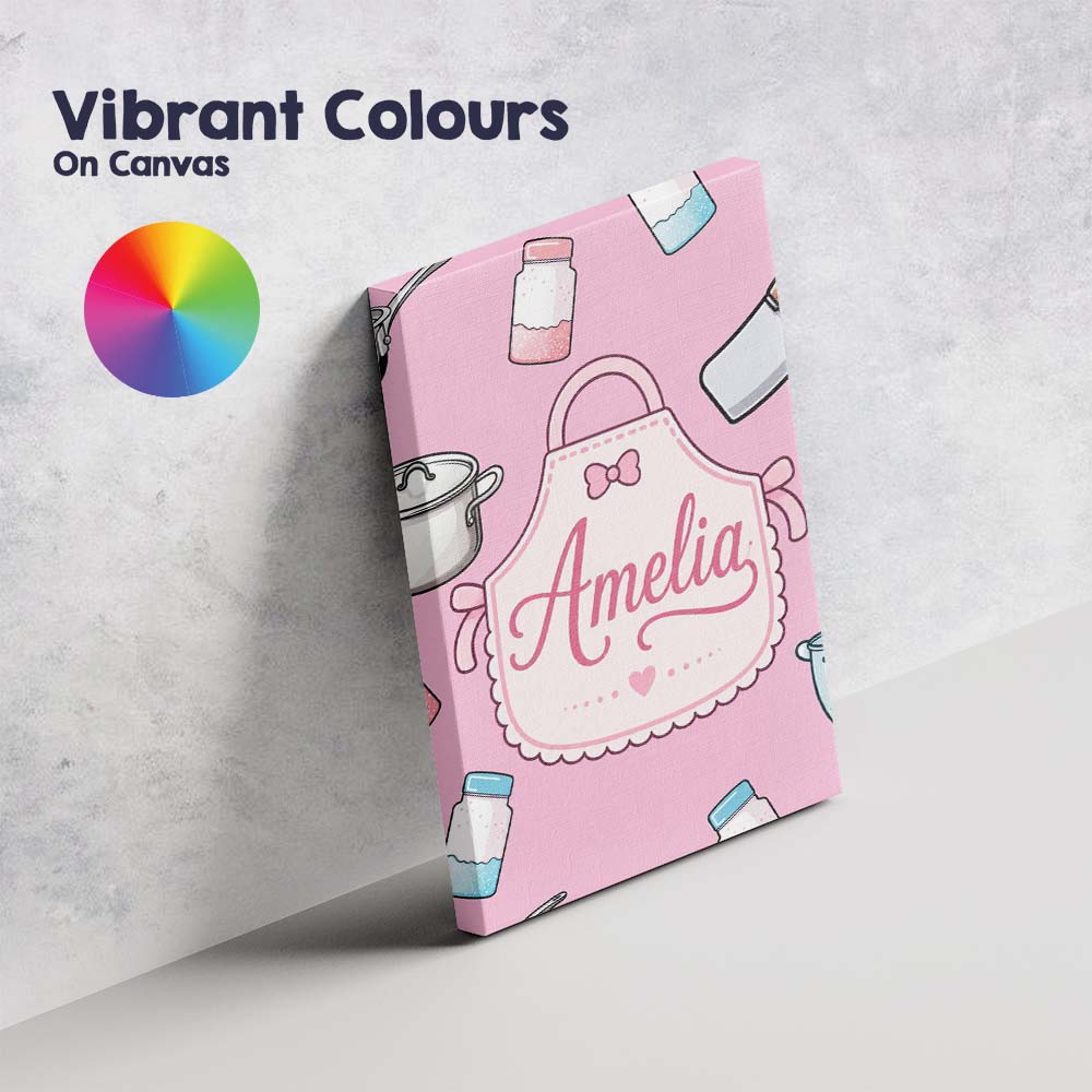 Personalised Name Cute Utensils Apron Custom Modern Room Accent Creative Decorator Style Canvas Wall Art Print Decor Picture Ready to Hang