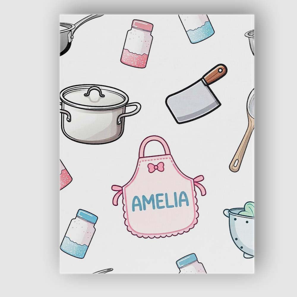 Personalised Name Cute Utensils Apron Custom Modern Room Accent Creative Decorator Style Canvas Wall Art Print Decor Picture Ready to Hang
