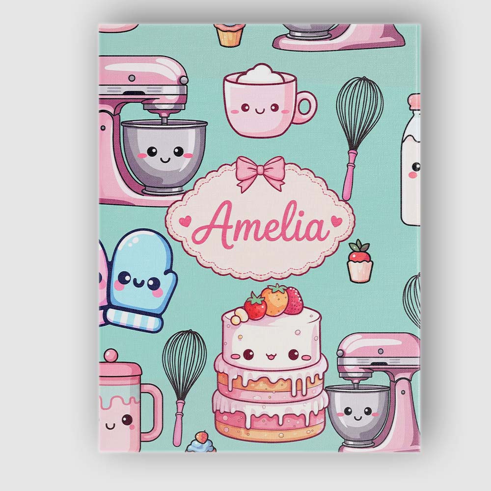 Personalised Name Cute Kawaii Baking Cake Custom Unique Gift Idea Elegant Feature Canvas Wall Art Print Decor Picture Ready to Hang