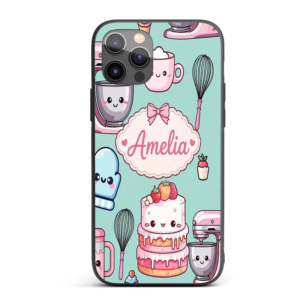 Cute Kawaii Baking Cake Mixer Mint Printed Design Custom Name Protective Phone Case Mobile Cover Durable Everyday Smartphone Shock Resistant