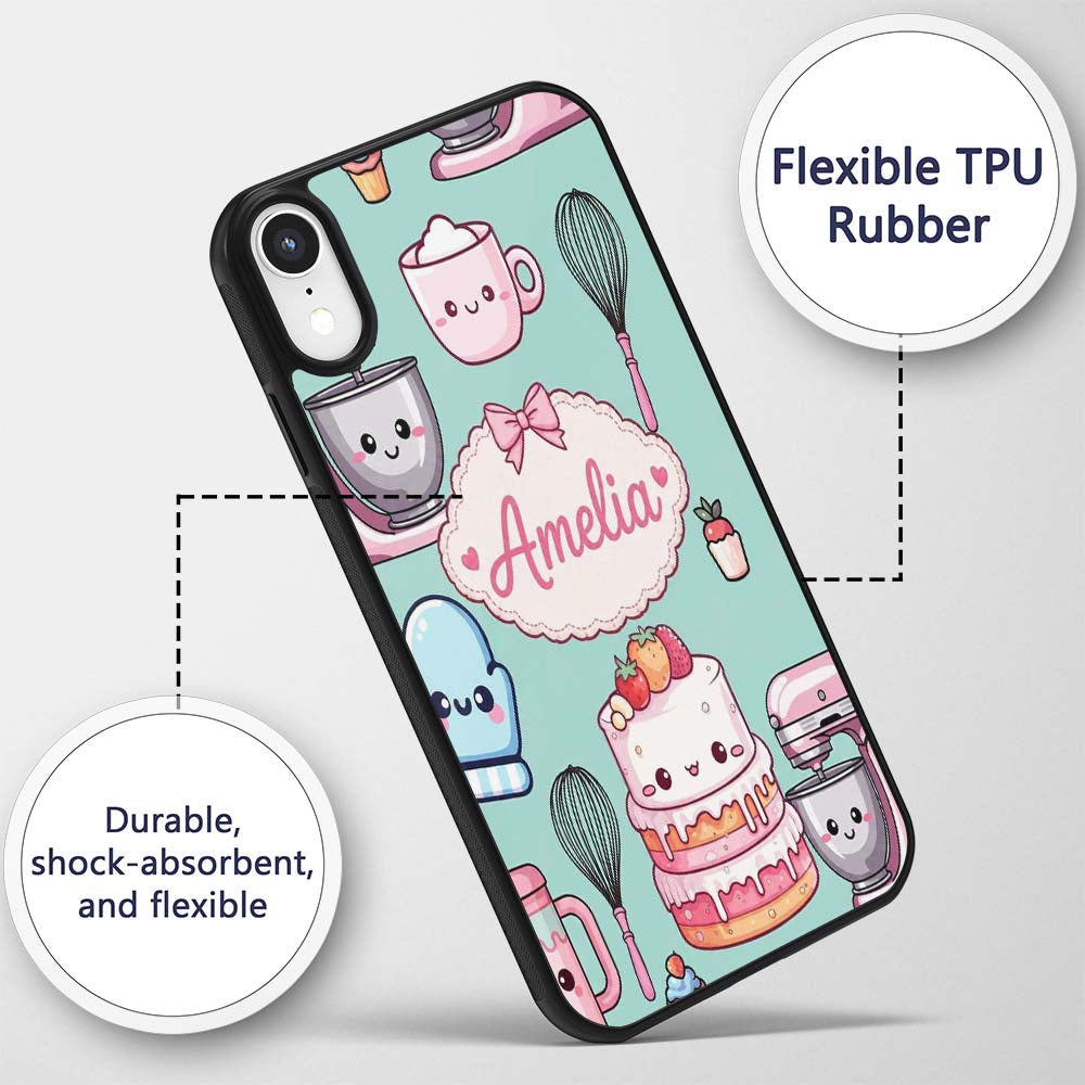 Cute Kawaii Baking Cake Mixer Mint Printed Design Custom Name Protective Phone Case Mobile Cover Durable Everyday Smartphone Shock Resistant