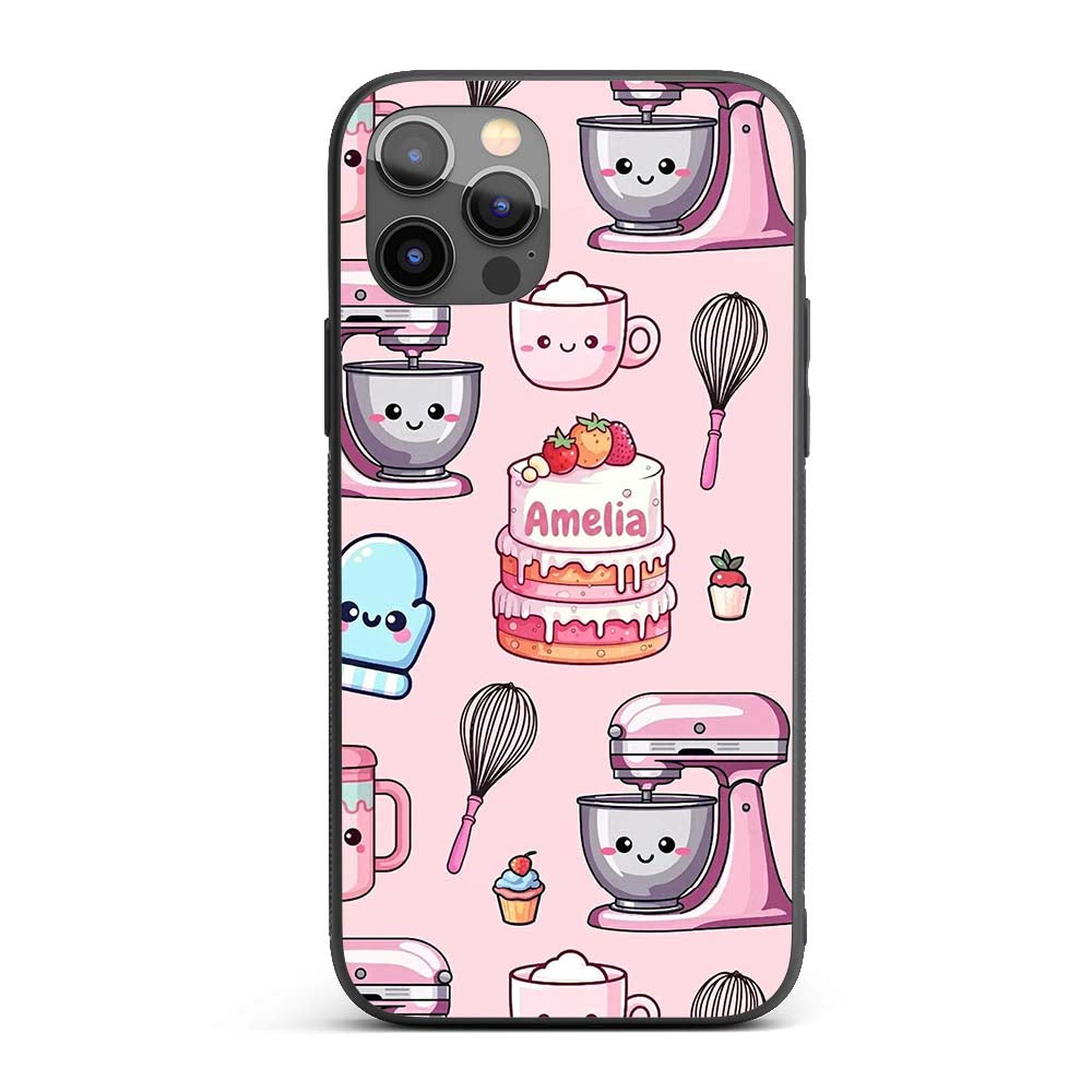 Cute Kawaii Baking Cake Mixer Blush Seamless Custom Name Protective Phone Case Mobile Cover Durable Everyday Smartphone Shock Resistant