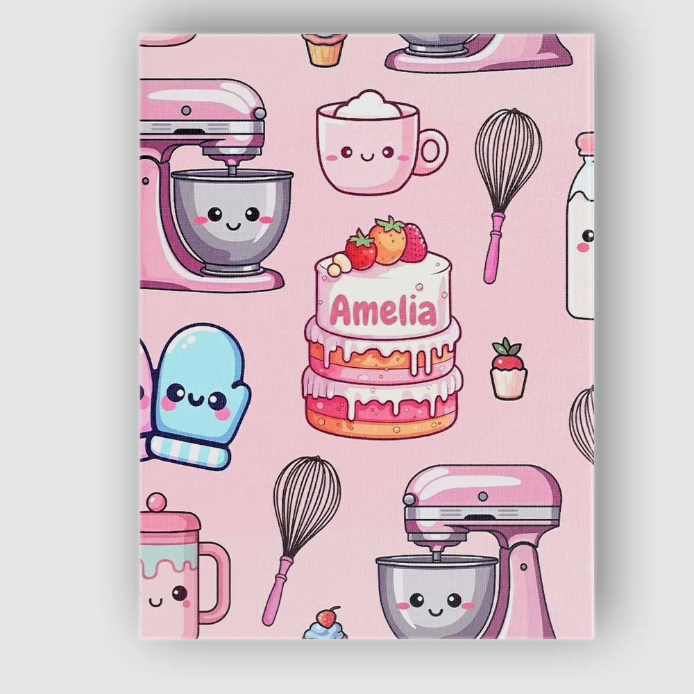 Personalised Name Cute Kawaii Baking Cake Custom Unique Gift Idea Elegant Feature Canvas Wall Art Print Decor Picture Ready to Hang