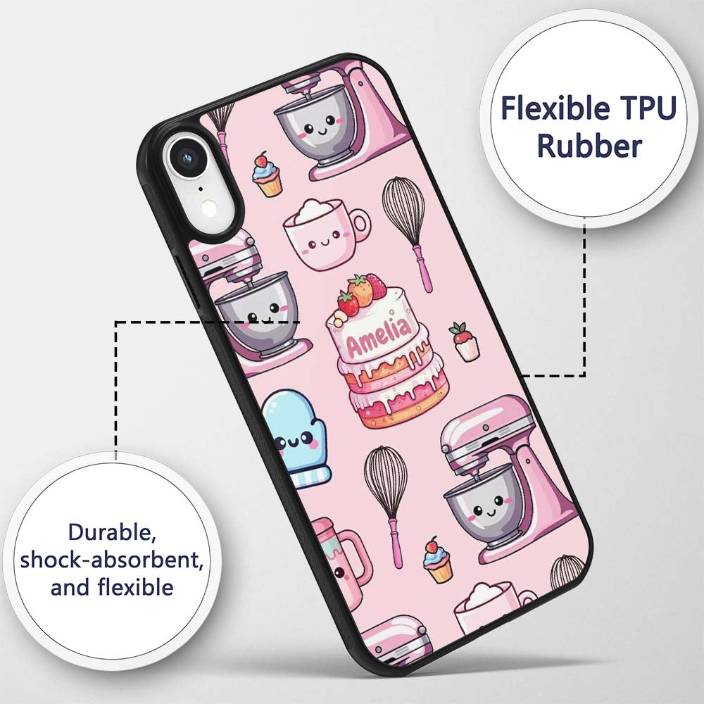 Cute Kawaii Baking Cake Mixer Blush Seamless Custom Name Protective Phone Case Mobile Cover Durable Everyday Smartphone Shock Resistant