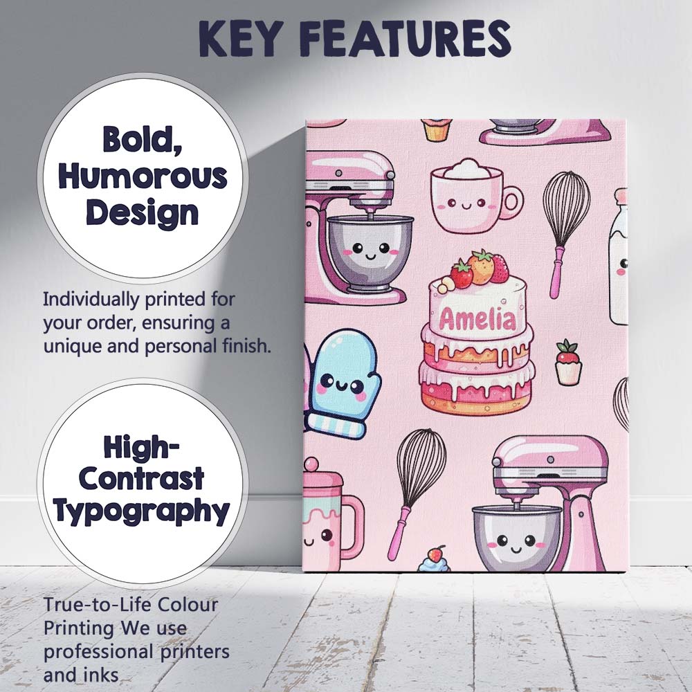 Personalised Name Cute Kawaii Baking Cake Custom Unique Gift Idea Elegant Feature Canvas Wall Art Print Decor Picture Ready to Hang