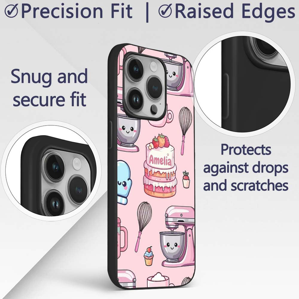 Cute Kawaii Baking Cake Mixer Blush Seamless Custom Name Protective Phone Case Mobile Cover Durable Everyday Smartphone Shock Resistant