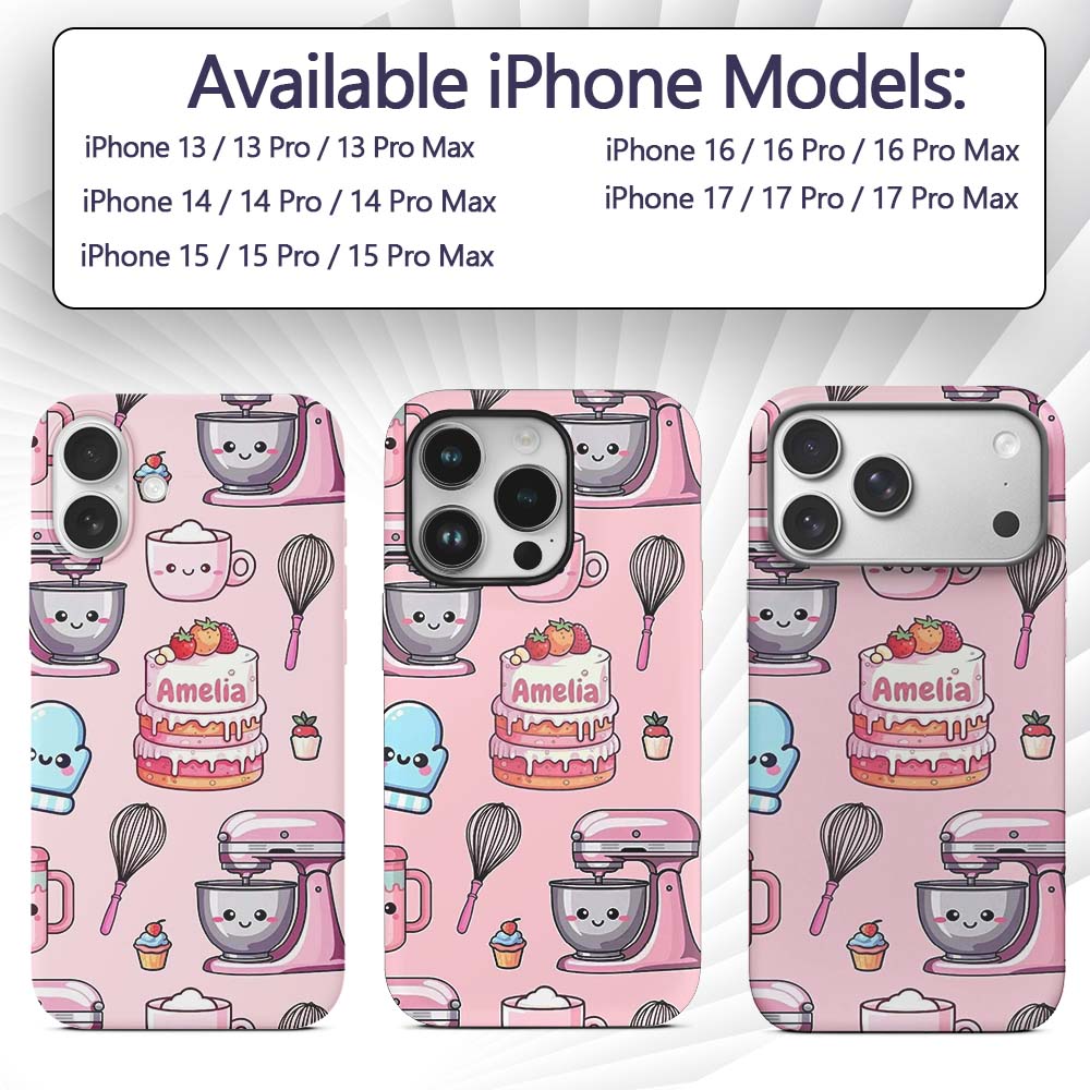 Cute Kawaii Baking Cake Mixer Blush Seamless Custom Name Protective Phone Case Mobile Cover Durable Everyday Smartphone Shock Resistant