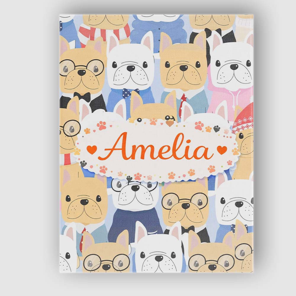 Personalised Name Stylish French Bulldog Dogs Fashion Outfit Seamless Custom Home Unique Canvas Wall Art Print Decor Picture Ready to Hang