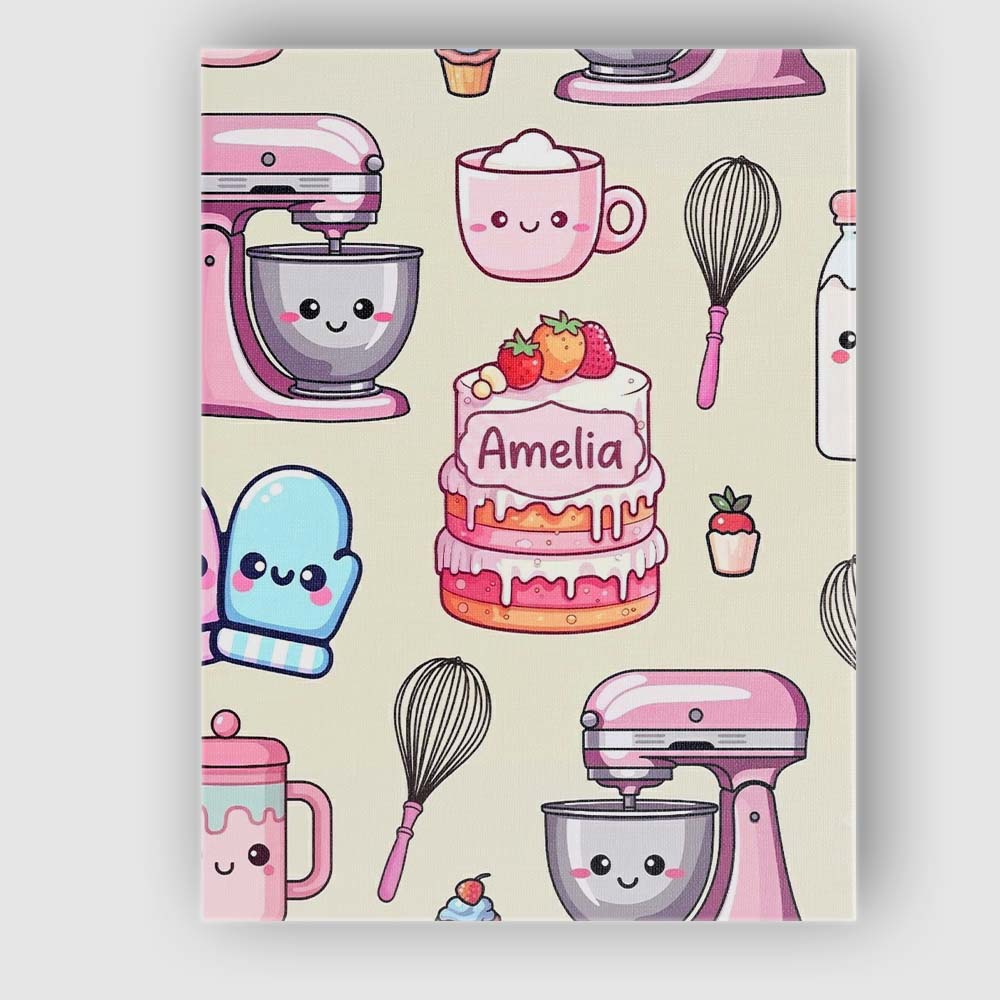 Personalised Name Cute Kawaii Baking Cake Custom Unique Gift Idea Elegant Feature Canvas Wall Art Print Decor Picture Ready to Hang