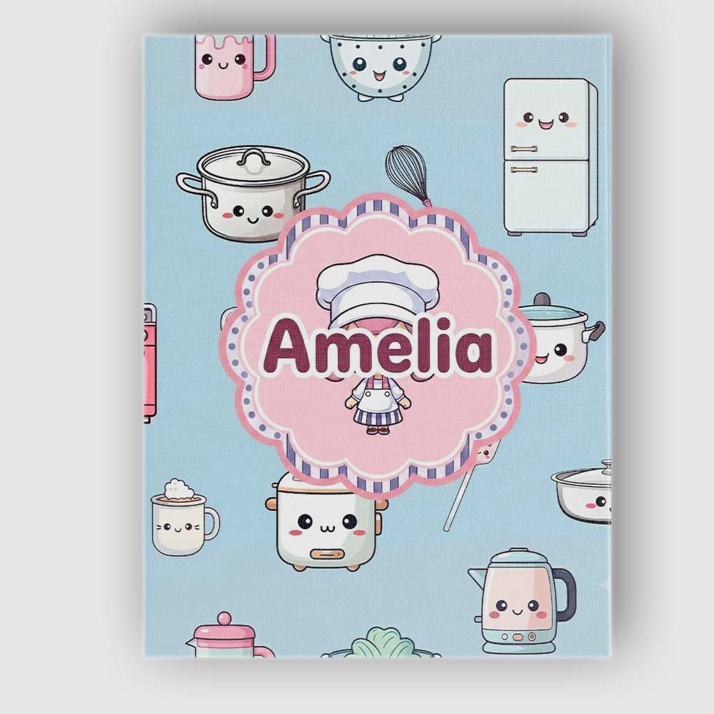 Personalised Name Cute Kawaii Chef Girl Custom Modern Room Accent Elegant Feature Canvas Wall Art Print Decor Picture Ready to Hang