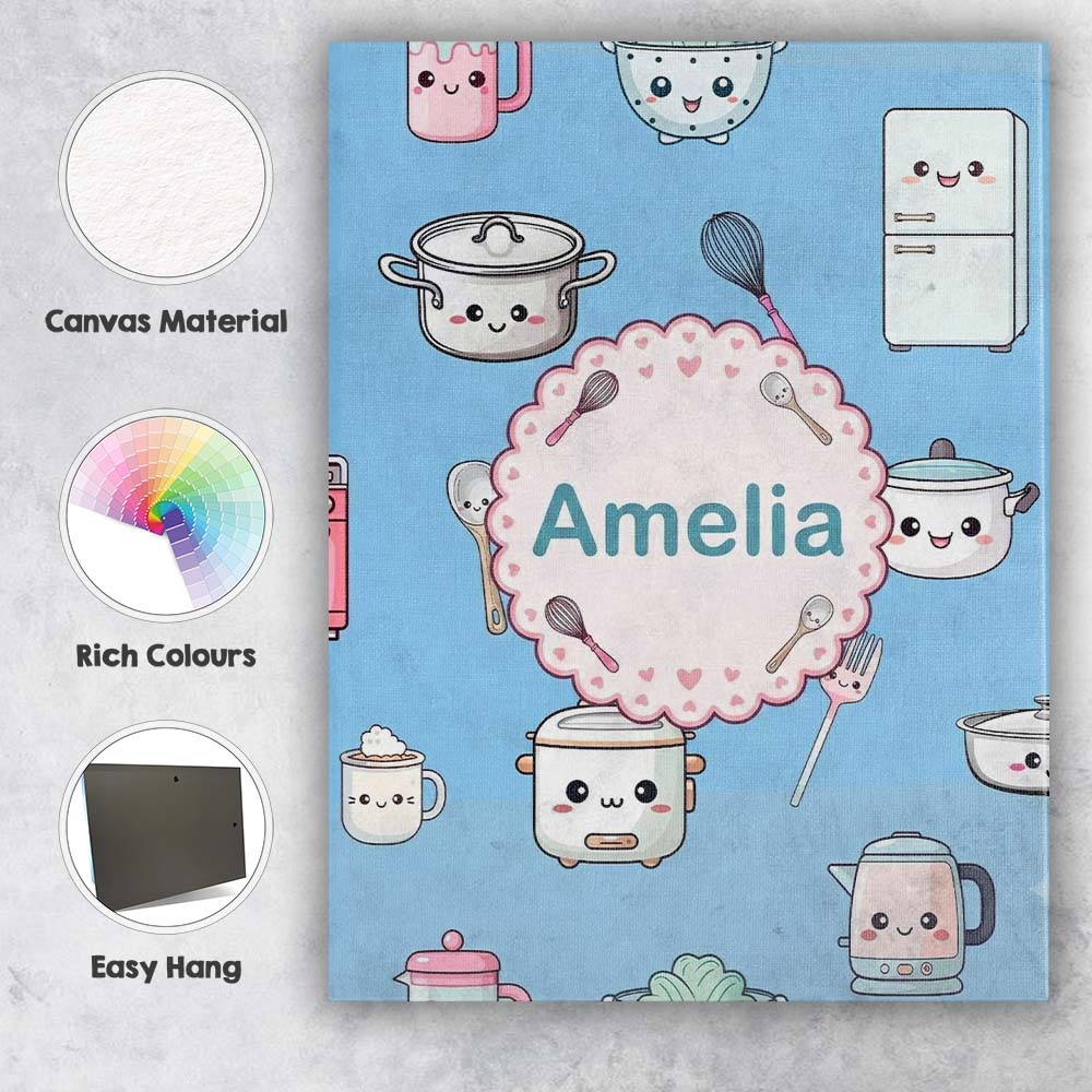 Personalised Name Cute Kawaii Chef Girl Custom Modern Room Accent Elegant Feature Canvas Wall Art Print Decor Picture Ready to Hang