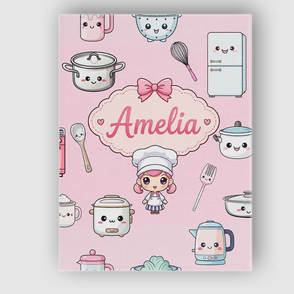 Personalised Name Cute Kawaii Chef Girl Custom Modern Room Accent Elegant Feature Canvas Wall Art Print Decor Picture Ready to Hang