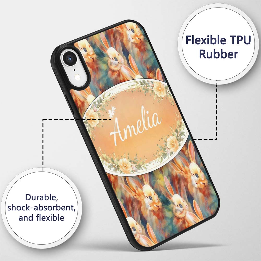 Colorful Artistic Bunny Abstract Seamless Pattern Custom Name Protective Phone Case Mobile Cover Durable Everyday Smartphone Shock Resistant