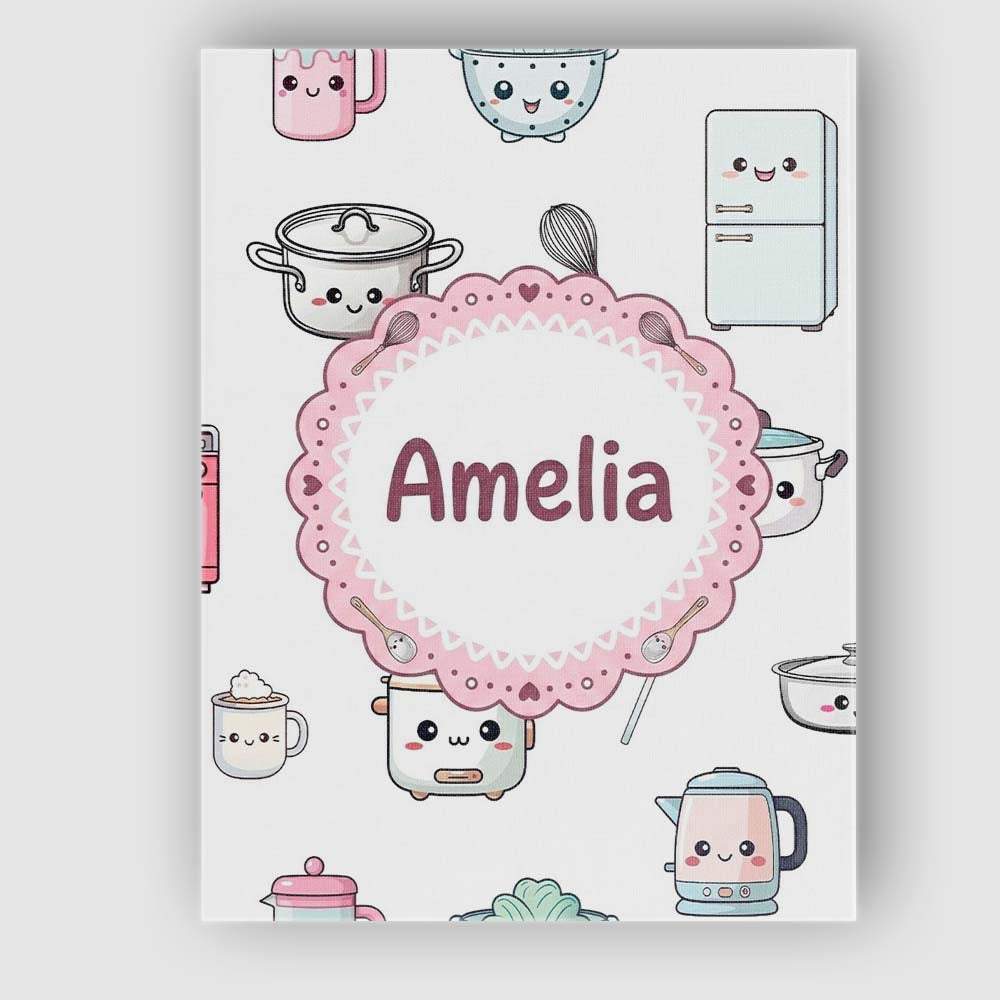 Personalised Name Cute Kawaii Chef Girl Custom Modern Room Accent Elegant Feature Canvas Wall Art Print Decor Picture Ready to Hang